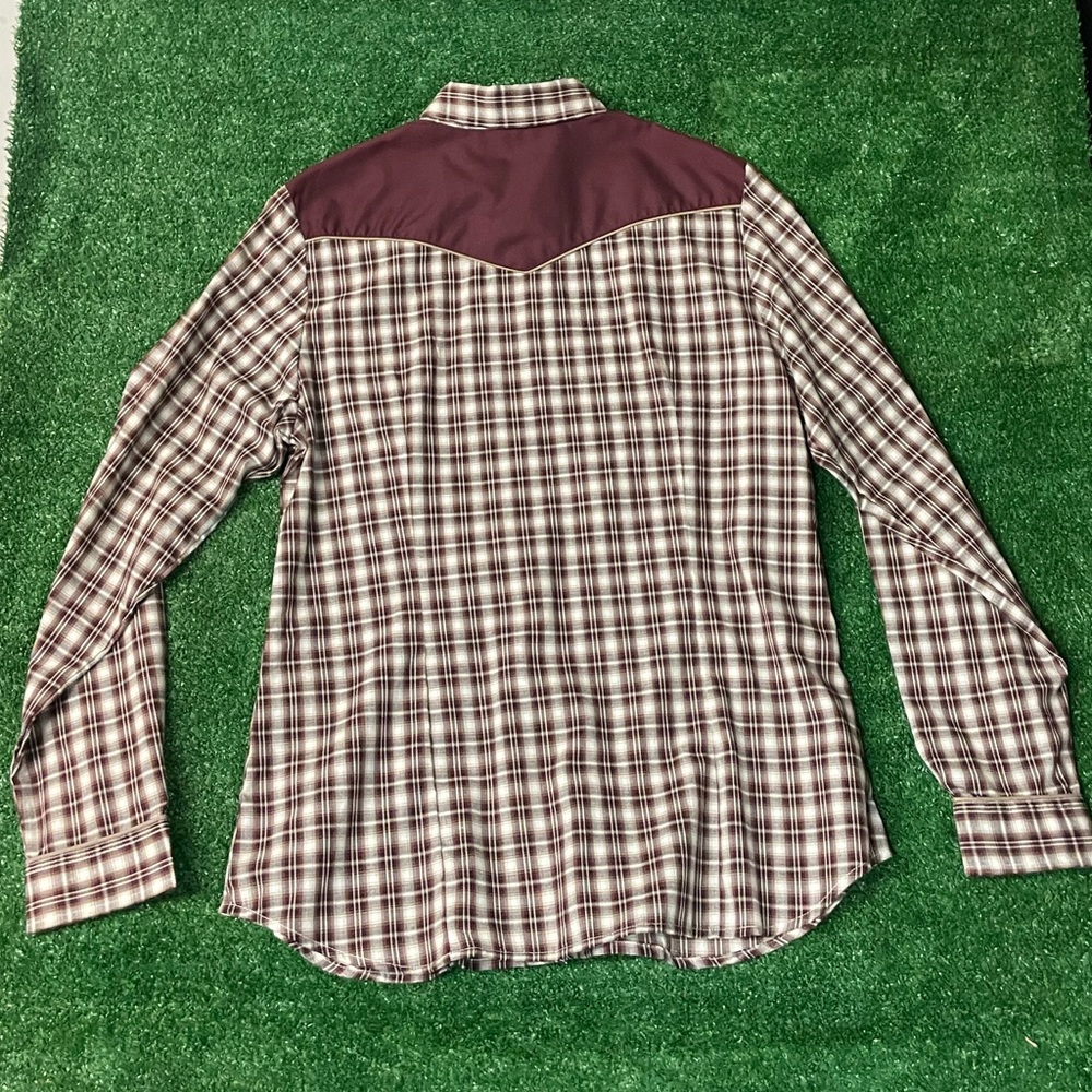 ROPERS WESTERN COWGIRL SNAP WINE CREAM TAN SMALL SCALE PLAID SIZE L-XL - Picture 2 of 11